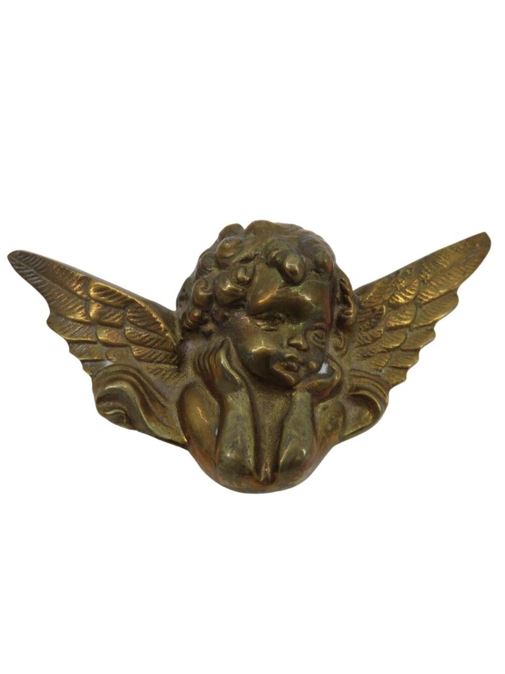 VTG Brass Metal Cherub Angel Wings 3D Wall Hanging Figurine Christmas Holiday